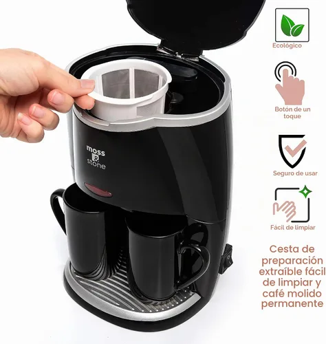 Vista 4 de Moss & Stone - Mini cafetera de goteo de 2 tazas con tazas de 5 onzas, cafetera pequeña