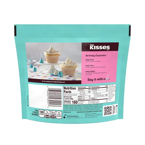 Vista 2 de HERSHEY'S KISSES - Crema con sabor a pastel de cumpleaños con chispas de caramelo, envueltas individualmente, paquete compartido de 10 onzas