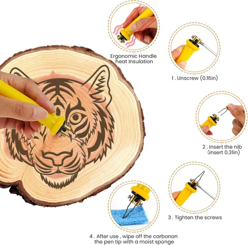 Vista 3 de Kit de combustión de madera Máquina de pirografía ajustable de temperatura, herramienta de combustión de madera, quemador de madera digital de 60 W