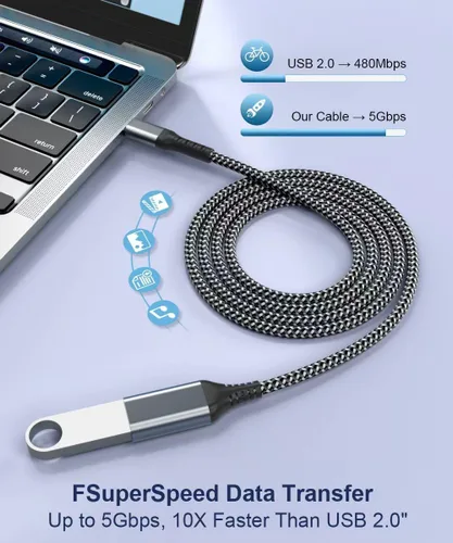 Vista 2 de Cable OTG USB C a USB hembra de 6.6 ft, extensión OTG USB-A 3.0 para unidad flash, teclado y mouse, adaptador tipo C macho a USB compatible