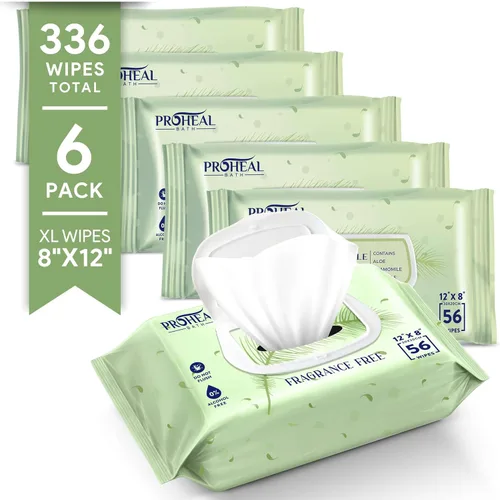Vista 12 de Toallitas húmedas grandes para adultos, paquete de 2 toallitas corporales desechables de 12 x 8 pulgadas, sin fragancia con aloe, manzanilla