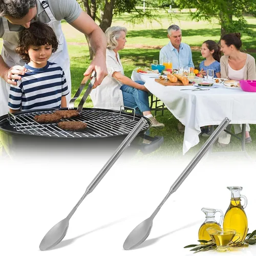 Vista 8 de Cucharas de mezcla, 2 cucharas ranuradas, cuchara de cocina de 24.4 in de largo, cuchara extensible de acero inoxidable, cuchara telescópica