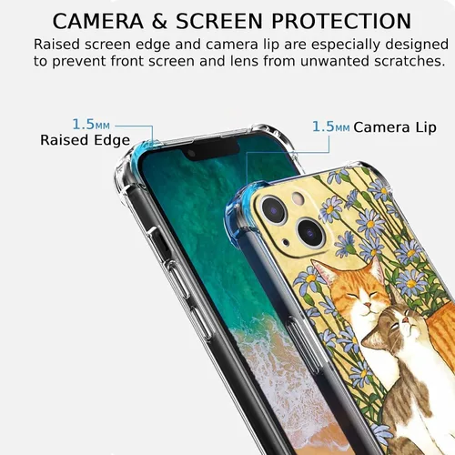 Vista 3 de Funda con diseño de flores de gato para iPhone 13 Mini, diseño estético de animales lindos, funda completa de TPU suave para iPhone 13 Mini Flor