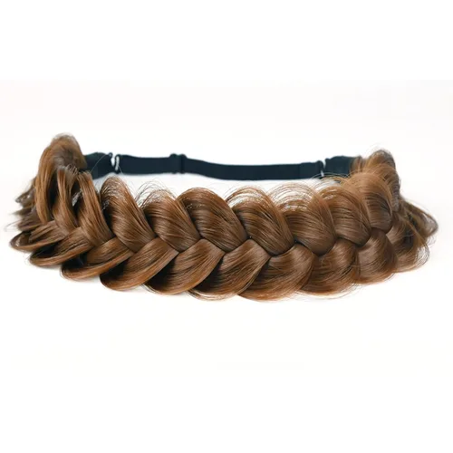 Vista 33 de Diadema trenzada sintética clásica de cabello con hebras anchas para boda, trenzas esponjosas desordenadas, banda para peluca, accesorio de belleza