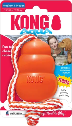 Vista 8 de KONG - Aqua - Juguete flotante para jugar en el agua - para perros medianos Floating KONG Natural Rubber Water Toy with Foam Interior & Rope for