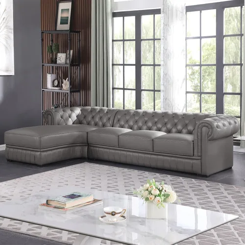 Vista 10 de Sofá seccional en forma de L, conjunto de sofás de Cuero, sofá grande de piel de vaca con sillón reclinable a la izquierda, adecuado para oficina
