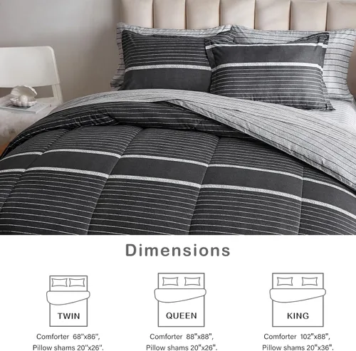 Vista 5 de Flysheep Juego de edredón de 3 piezas de estilo bohemio a rayas tamaño individual para niños, juego de ropa de cama reversible de microfibra suave a