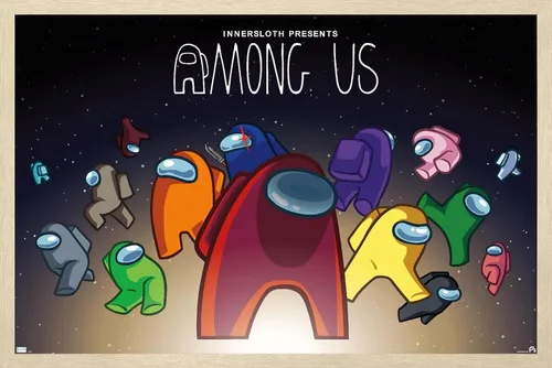Vista 7 de Among Us - Póster de pared espacial, 22.4 pulgadas de largo x 14.7 pulgadas de ancho, versión enmarcada de madera de granero Versión enmarcada