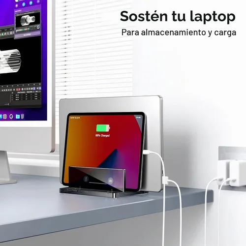 Vista 7 de OMOTON Soporte vertical para laptop, soporte doble acrílico negro para juegos de MacBook