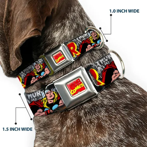 Vista 2 de Buckle-Down Collar de perro con hebilla para cinturón de seguridad, The Mighty Thor Action Poses disponible en tamaños ajustables para perros