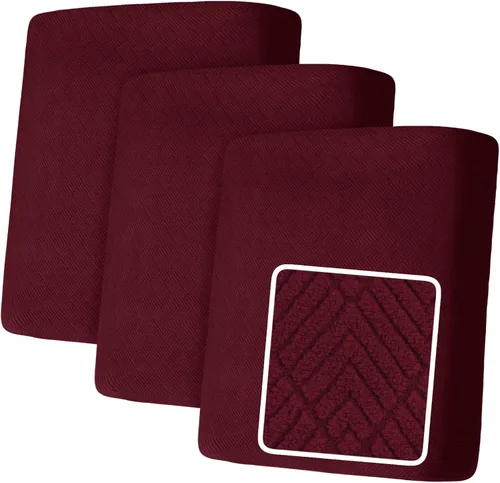 Vista 13 de YEMYHOM Funda de cojín para sofá, funda de cojín de asiento de alta elasticidad, tela jacquard geométrica de felpa, protector de sofá antideslizante
