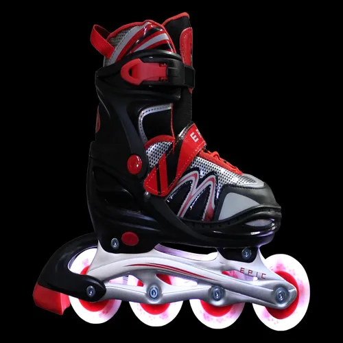 Vista 4 de Epic Skates Drift - Patines en línea ajustables con ruedas con luz LED, negro/rojo, juvenil 1-4
