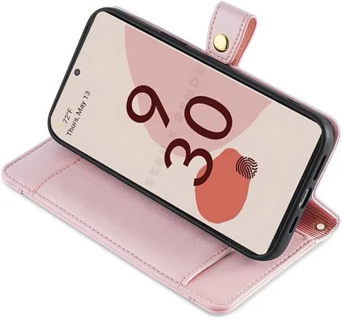Vista 3 de Asuwish Funda de teléfono para Google Pixel 6 Pro Wallet Cover y protector de pantalla con cremallera para tarjetero, soporte de ranura de cuero Oro