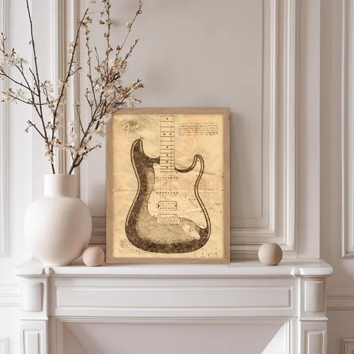 Vista 5 de Poster Master Póster de música vintage de 3 piezas, impresión de instrumentos retro, regalo para músico, amigo, guitarra eléctrica, patrón, patente