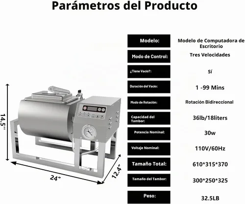 Vista 6 de Marinador de vaso de carne Hakka, máquina de curado al vacío, proceso de marinación rápida, 36 libras / 18 litros