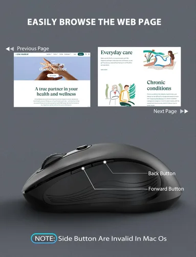 Vista 4 de Trueque Mouse inalámbrico para laptop, mouse ergonómico de computadora de 2.4 GHz con botones de retroceso y adelante, DPI de 3 niveles, 6 botones