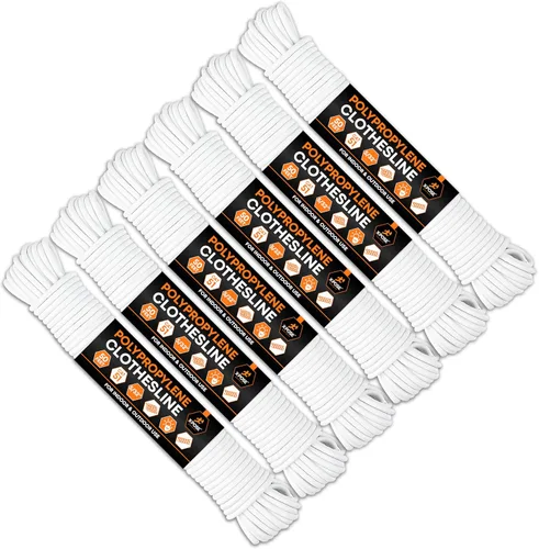 Vista 9 de Cuerda de plástico de 5/32 pulgadas x 50 pies, línea de ropa blanca para colgar y secar la ropa, línea de lavandería de plástico trenzado resistente
