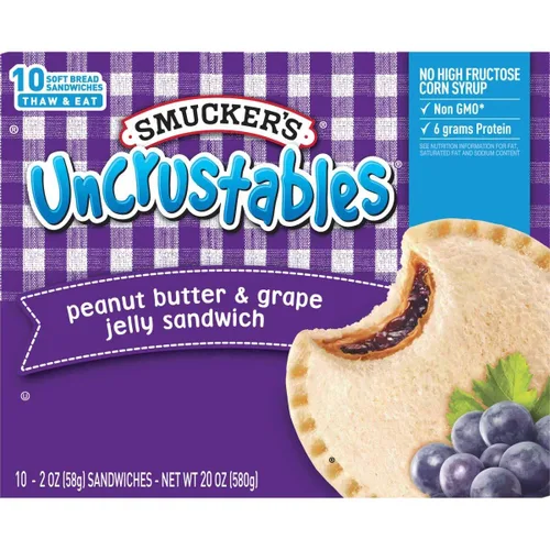 Vista 3 de Smucker's Uncrustables - Sándwiches de mantequilla de maní y jalea de uva, 2 onzas cada uno, 60 unidades a granel - Frozen Grab N Go Kids Snacks