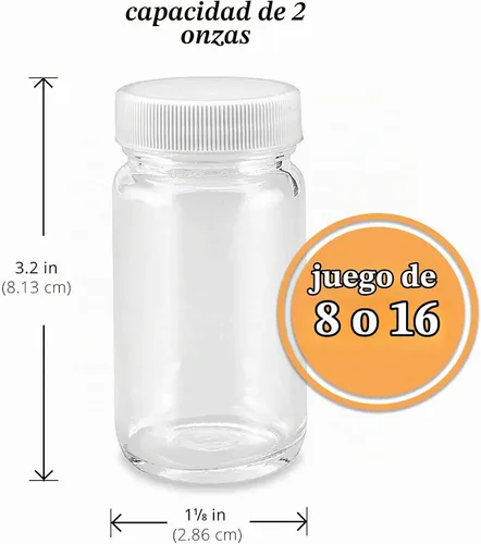 Vista 2 de Botellas de vidrio prémium con tapas, boca ancha, transparente, 2 onzas