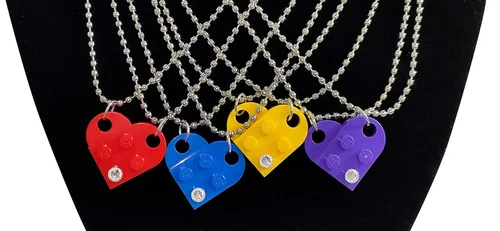 Vista 7 de Brick Heart Lego Necklace with Swarovski Crystal, 2 Bricks and 2 Silver Ball Beads Necklaces with Stylish Black Box - Friendship & Romantic Present