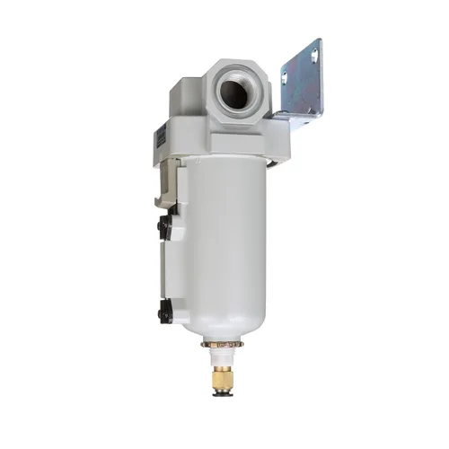 Vista 4 de PneumaticPlus SAFM400-N04BD-MEP Filtro coalescente de aire comprimido, 0.1 micras, 1/2" NPT - Recipiente de metal, drenaje automático, soporte