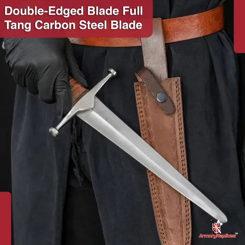Vista 5 de Armory Replicas Royal Arming Dagger - Hoja de acero de alto carbono 1095 con mango de cuero apilado, pomo y protector de acero, incluye funda