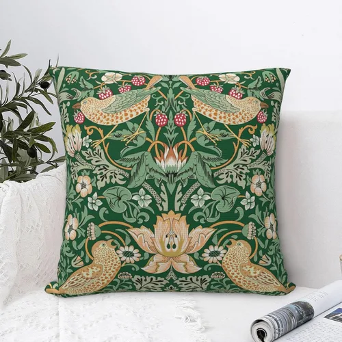 Vista 3 de Fundas de almohada William Morris diseño Strawberry Thief, fundas de almohada decorativas suaves para exteriores, fundas de almohada para decoración