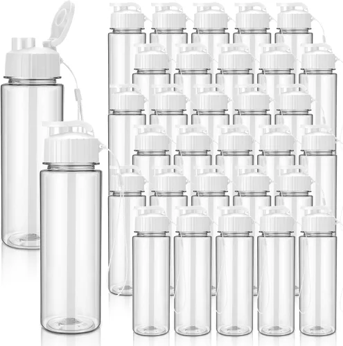 Vista 13 de Maxcheck 30 botellas de agua a granel, estilo clásico, negro 17 Oz Plastic Sports Water Bottles, Flip Top with Handle Strap, Lightweight Leakproof