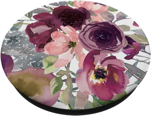 Vista 2 de PopSockets intercambiables con diseño floral burdeos con flores rosas