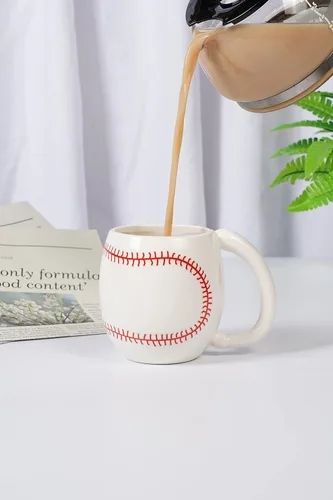 Vista 4 de Ceramicfor Taza de café de béisbol, regalo de Navidad novedoso para hombres, mujeres, todos los amantes del deporte, 14 onzas, color blanco