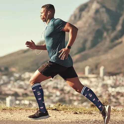 Vista 3 de Calcetines de compresión para mujeres y hombres (6 pares) 15-20 mmHg son para atletismo, correr, montar, viajar, enfermería médica, mejor apoyo
