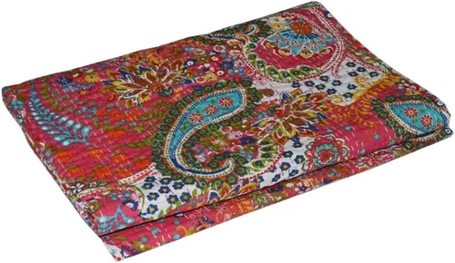 Vista 8 de Manta india hecha a mano de algodón Kantha Quit de algodón Gudari (negro)