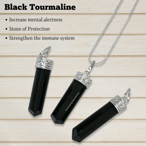 Vista 5 de Collar con colgante de cristal de turmalina negra con cordón ajustable, cristales curativos naturales y piedras para hombres, mujeres y niños