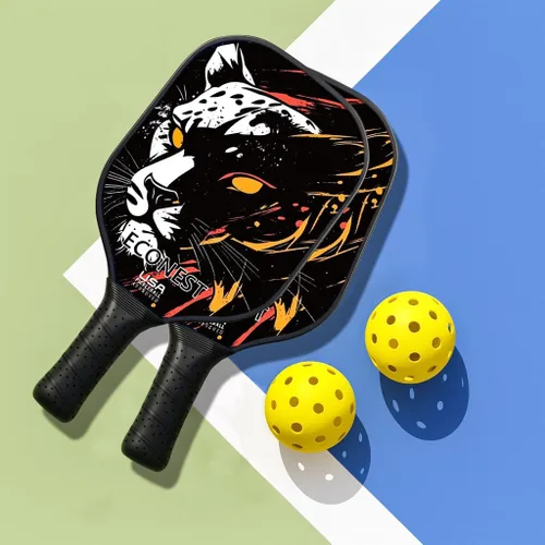 Vista 4 de Juego de 2 palas de pickleball con 4 bolas – Cara de fibra de vidrio de alto rendimiento para precisión, agarre cómodo y fácil control – Ideal