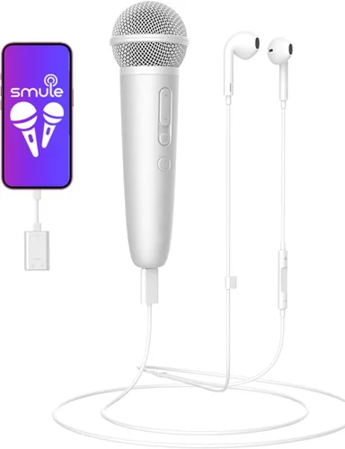 Vista 10 de Micrófono de canto con auriculares, ideal para grabación vocal, podcasting, transmisión en vivo, juegos, compatible con Smule & Starmaker y Rosa