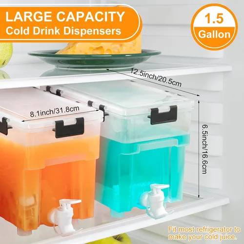 Vista 2 de Zhehao Dispensador de bebidas de 1.5 galones para refrigerador con grifo, dispensador de agua con tapas, dispensador de bebidas heladas para bebidas