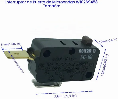 Vista 2 de LONYE SZM-V16-FC-62 W10269458 Reemplazo del interruptor de puerta de microondas para microondas Whirlpool AP4429884 PS23611111 (normalmente cerrado)