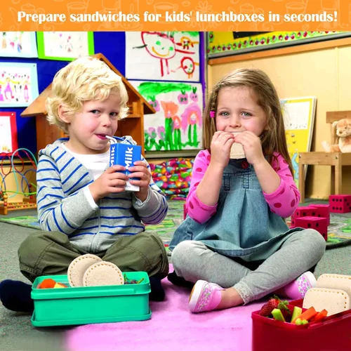 Vista 5 de Vodolo Máquina de sándwiches, 2 cortadores de sándwiches para el almuerzo de niños, juego de cortador y sellador de sándwiches de desayuno sin