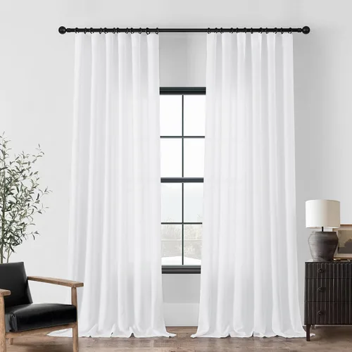 Vista 11 de Cortinas de cocina de lino semitransparente beige de 24 pulgadas de largo, 2 paneles Cream, Cafe Short Curtains, for Bathroom Small Windows, Light