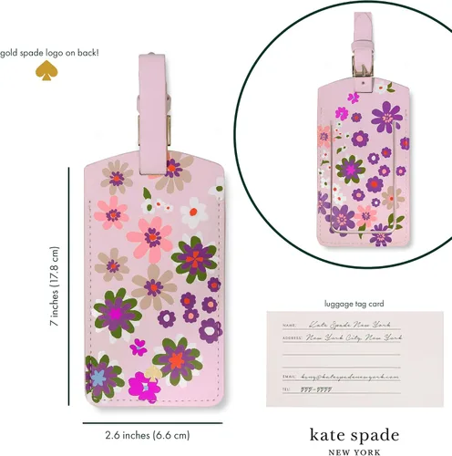 Vista 4 de Kate Spade New York Bonita etiqueta de equipaje para mujer, etiqueta de maleta de cuero vegano duradera, identificador único de equipaje, Pacific