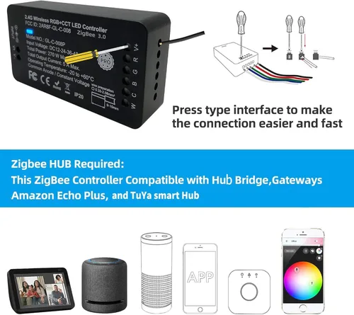 Vista 6 de GIDEALED Zigbee - Controlador LED 3.0 Pro funciona con ZigBee Hub Bridge Echo Plus para tira de luz LED RGBW RGBWW RGBCCT, compatible con aplicación
