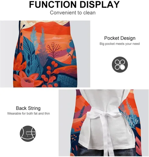 Vista 6 de Flowers in Ink Aprons Waterproof Cooking Kitchen Apron Unisex Adjustable Bib Apron with Pocket Restaurant Chef Works Aprons for Waitress Waiter