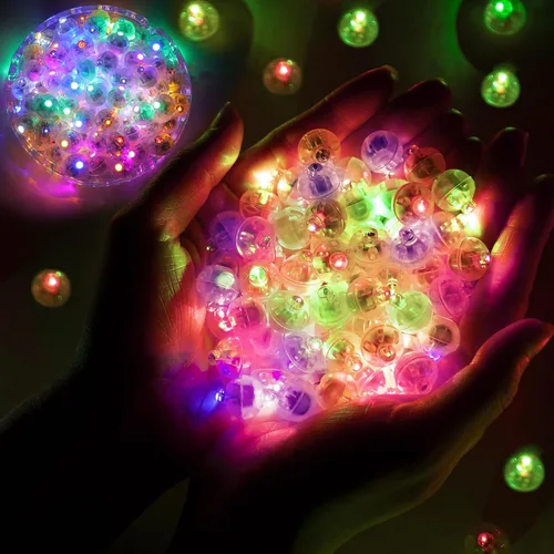 Vista 12 de 50 luces de globo, mini luces LED, redondas, largas esperas, lámpara de bola para linterna de papel, fiesta de cumpleaños, Navidad, Halloween, Azul