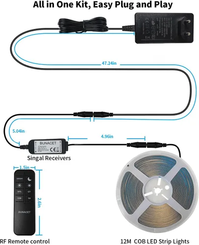 Vista 7 de COB - Tira de luces LED 5760 LED, 40 pies, 3000 K, regulables, luz blanca cálida, brillante, para dormitorio, encimera, debajo del gabinete, cocina
