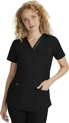 Vista 7 de Healing Hands Camiseta médica para mujer con 3 bolsillos y fácil cuidado, tela elástica de 2 vías 2278 Negro