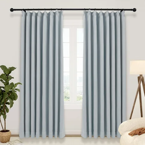 Vista 15 de LUSTROWIN Cortinas plisadas francesas de lino sintético con textura personalizada para dormitorio, cortinas opacas, cortinas de ventana para sala