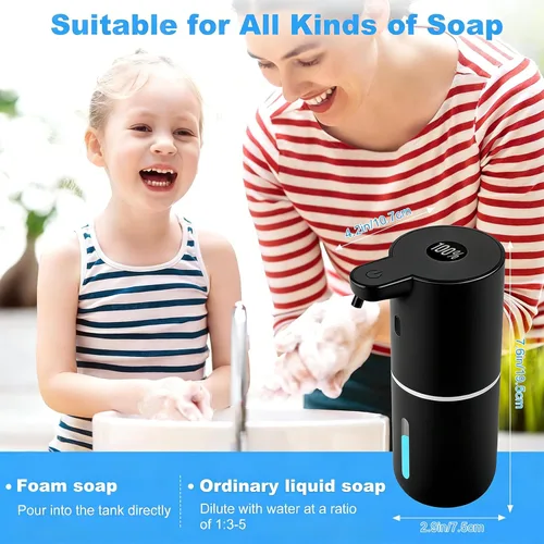 Vista 2 de Dispensador automático de jabón, dispensador de jabón de manos espumoso de 6 niveles, dispensador de jabón para platos sin contacto para cocina