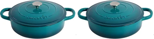 Vista 18 de Crock-Pot Artisan - Braiser de hierro fundido esmaltado con tapa, 5 cuartos de galón, verde azulado degradado Turquesa Degradado