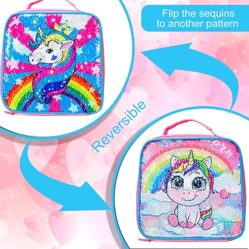 Vista 7 de 3 mochilas infantiles para niñas, 16 pulgadas, preescolar y lonchera - Unicorniosirenaflamenco