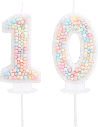 Vista 16 de Vela de Cumpleaños Número 0 Macarrón con Purpurina 3D Número 0 Vela Adorno para Pastel para Cumpleaños Boda Aniversario Fiesta Temática Dulce Pastel